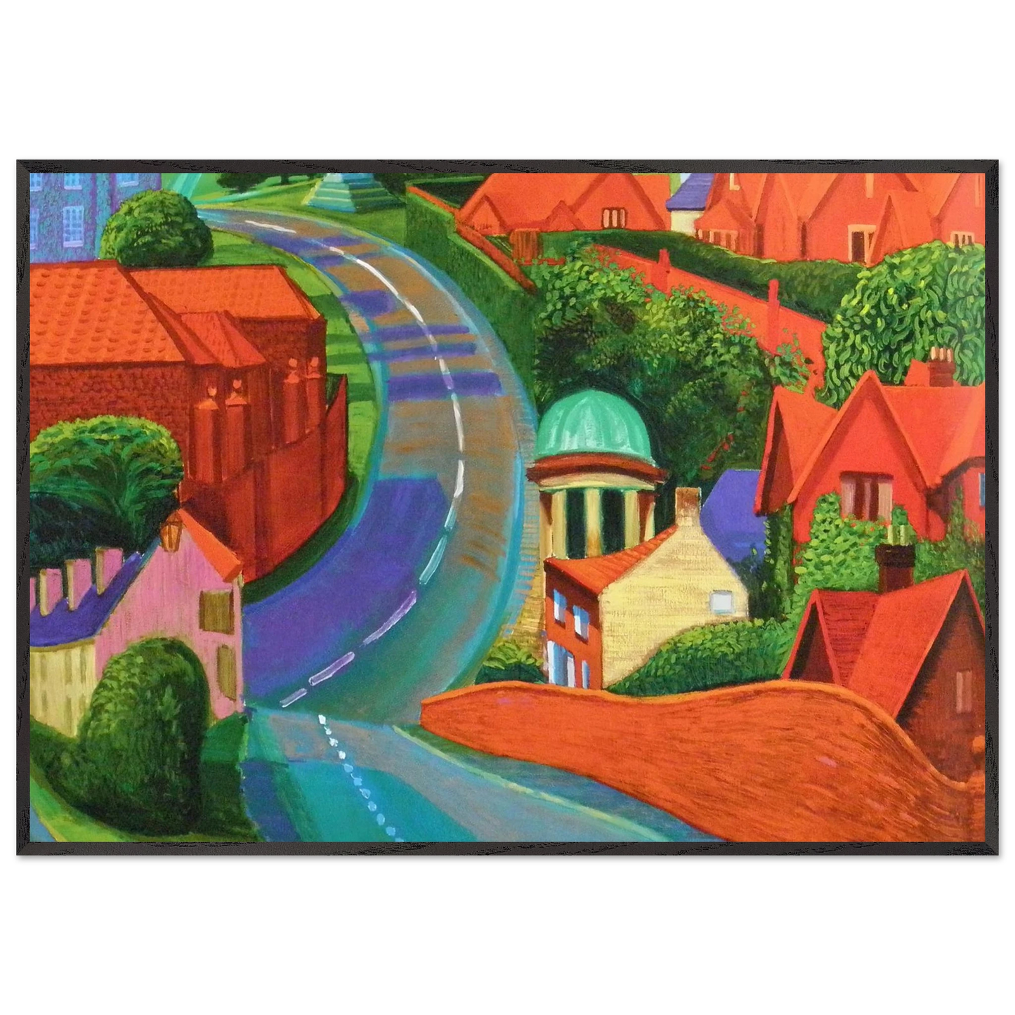 David Hockney - The Road to York Through Sledmere - 60x80 cm / 24x32 inches - Premium Wooden Framed Poster With Fine Art Paper-canvas - Black frame