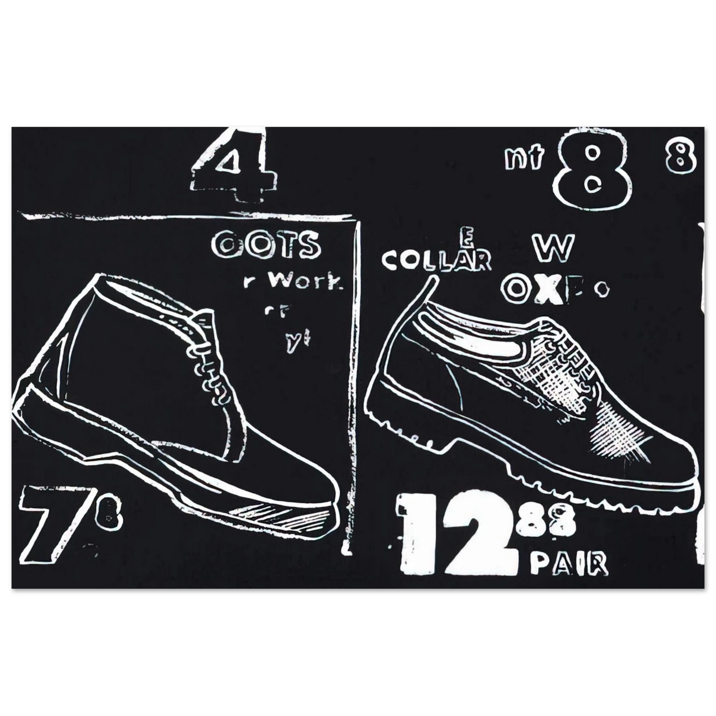 Andy Warhol - Work Boots Fine Art Poster - 75x100 cm / 30x40 inches