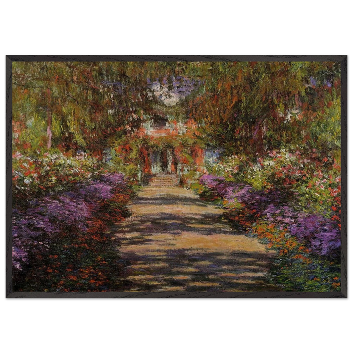 Pathway In Monets Garden At Giverny - claude monet 70x100 cm / 28x40 inches Framed Art Print – Black Wooden Frame