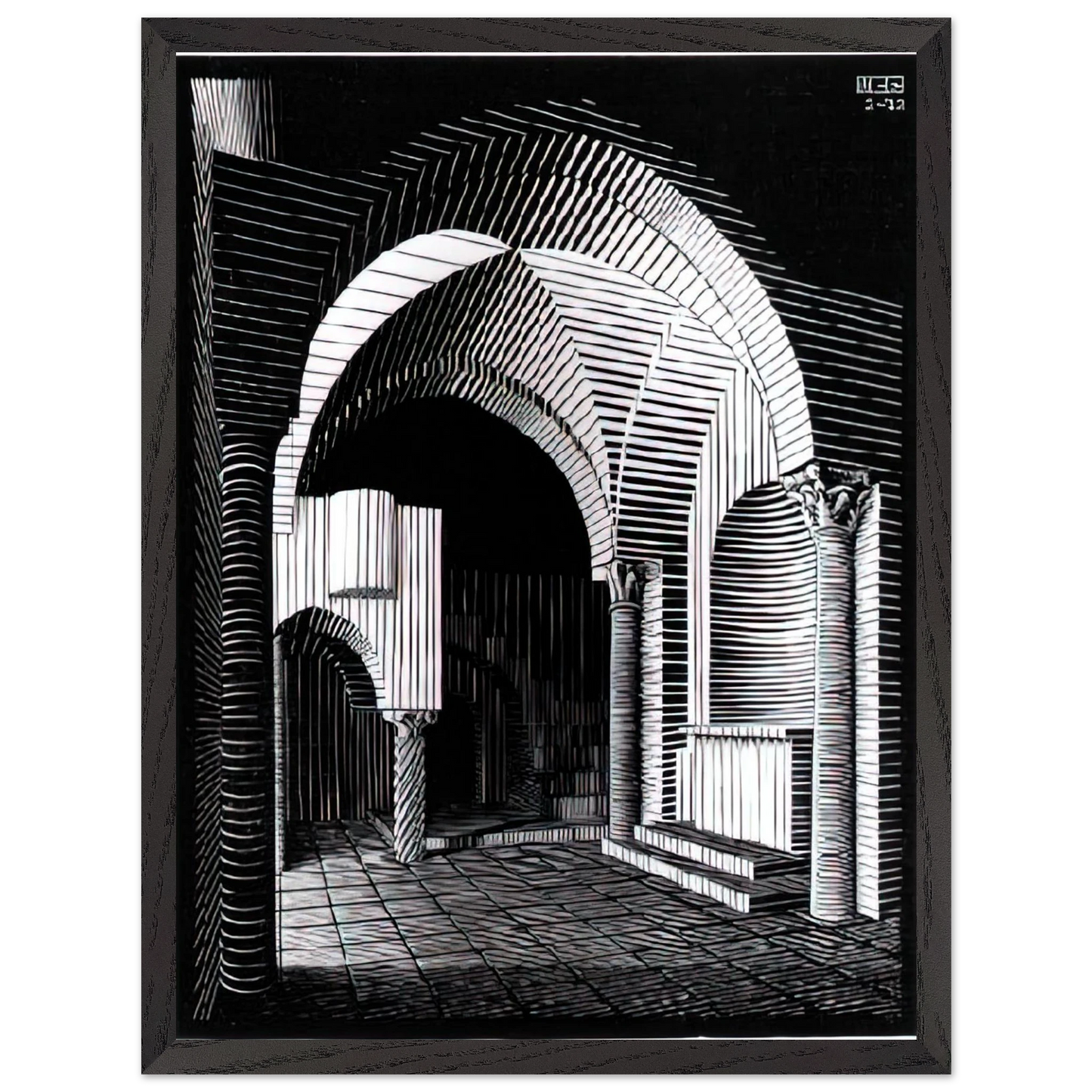 MC Escher - PORTA MARIA DELL OSPIDALE Wall Art - 30x40 cm / 12x16 inches - Premium Wooden Framed Poster With Fine Art Paper - Wood frame