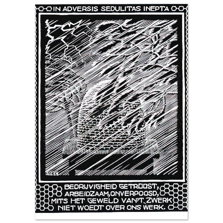 MC Escher - EMBLEMATA BEEHIVE Wall Art - 60x80 cm / 24x32 inches - Premium Wooden Framed Poster With Fine Art Paper - White frame