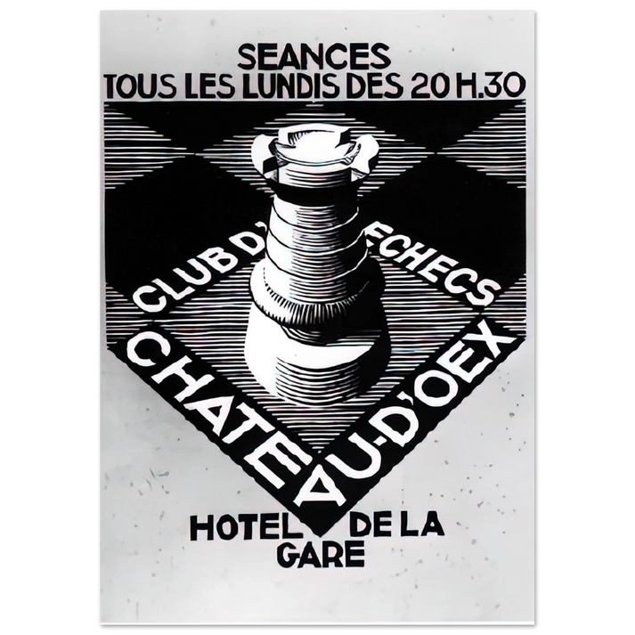 MC Escher - ADVERTISEMENT CHESS CLUB CHATEAU DOEX JULY 1936 1936 Wall Art - 60x80 cm / 24x32 inches - Premium Wooden Framed Poster With Fine Art Paper - Wood frame
