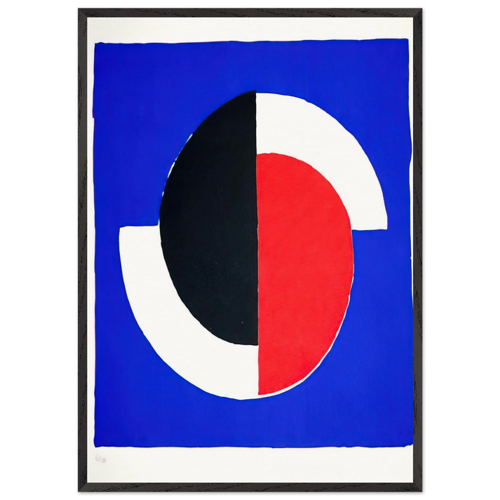 COMPOSITION RED BLUE BLACK WHITE - Sonia Delaunay 70x100 cm / 28x40 inches Framed Art Print – Black Wooden Frame