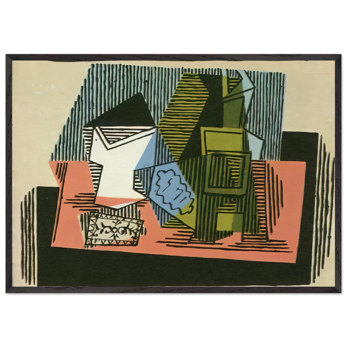Glass bottle packet of tobacco - Pablo Picasso 70x100 cm / 28x40 inches Framed Art Print – Black Wooden Frame