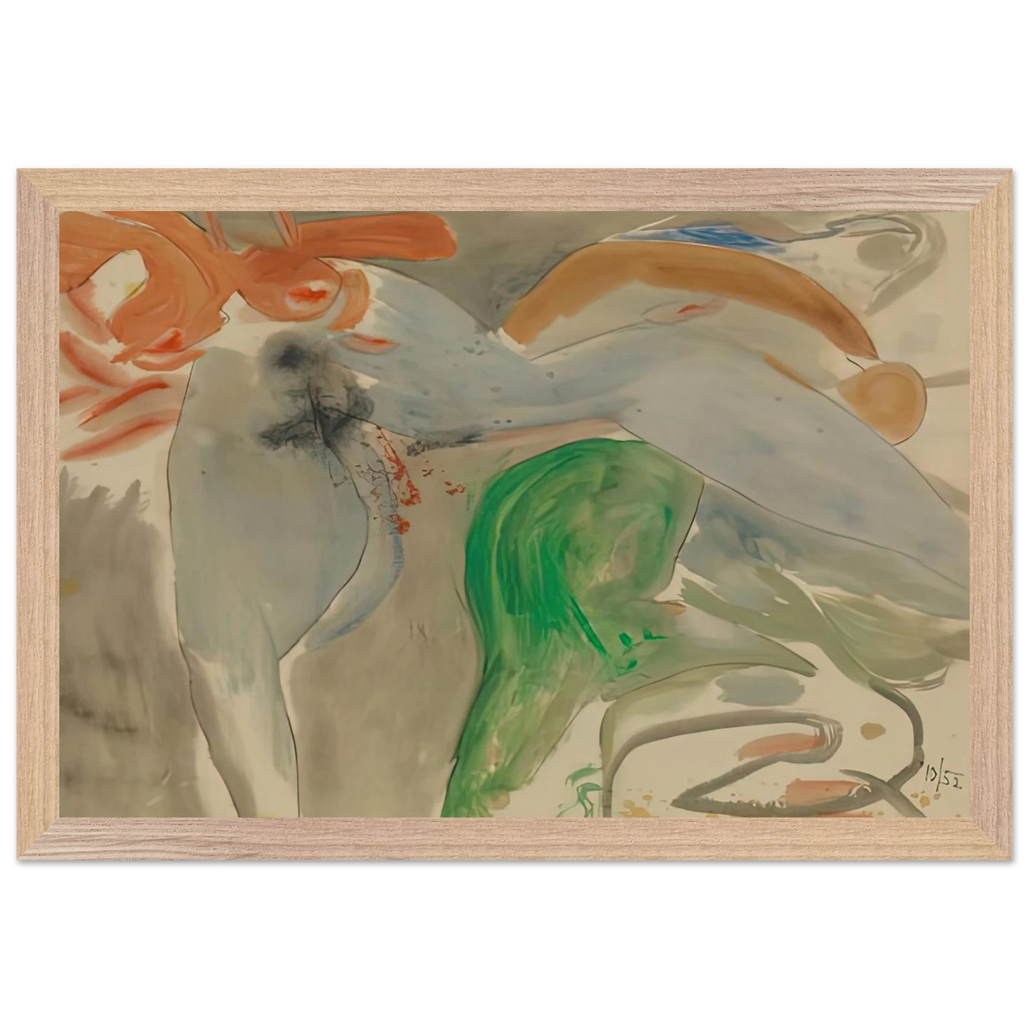 Helen Frankenthaler - Scene with Nude, 1952- Wall Art - 21x29.7 cm / 8x12" - Premium Wooden Framed Poster With Fine Art Paper - Wood frame
