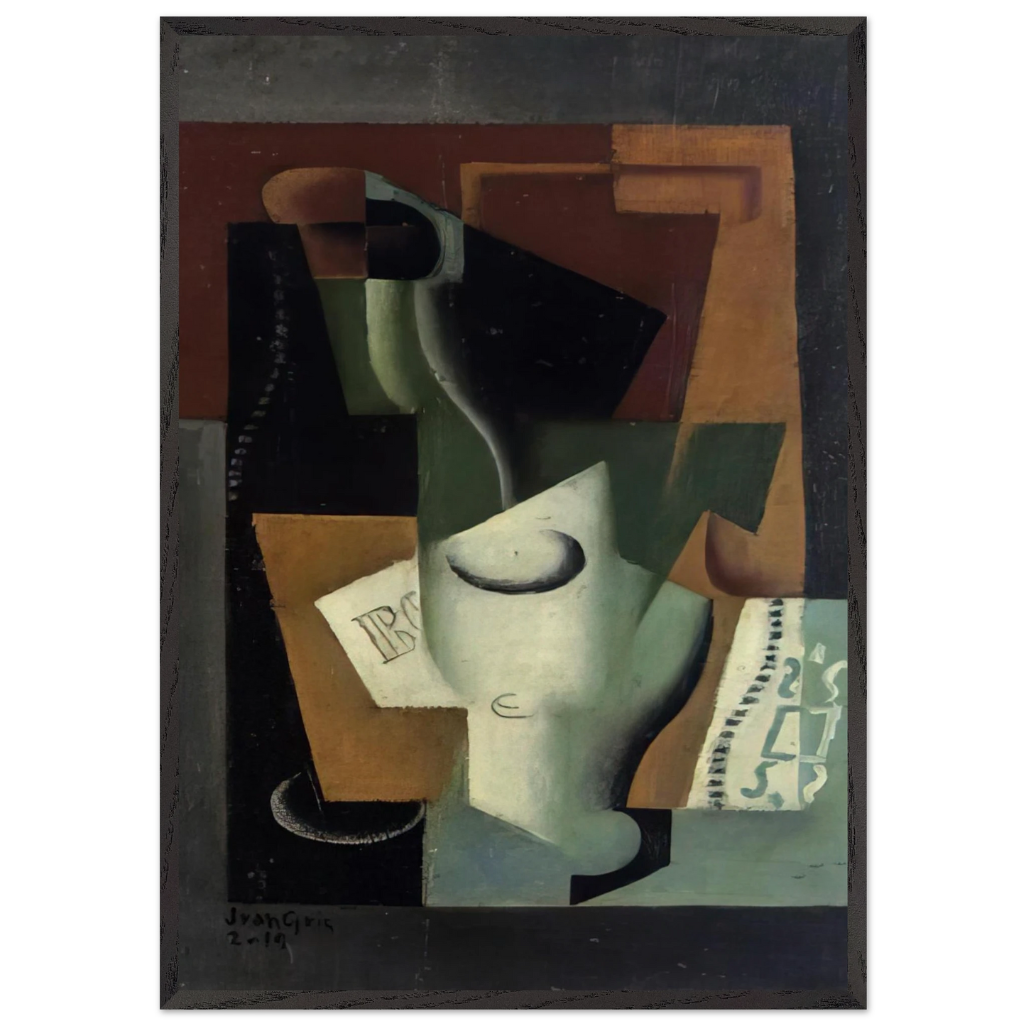 GLASS AND BOTTLE - Juan Gris 70x100 cm / 28x40 inches Framed Art Print – Black Wooden Frame