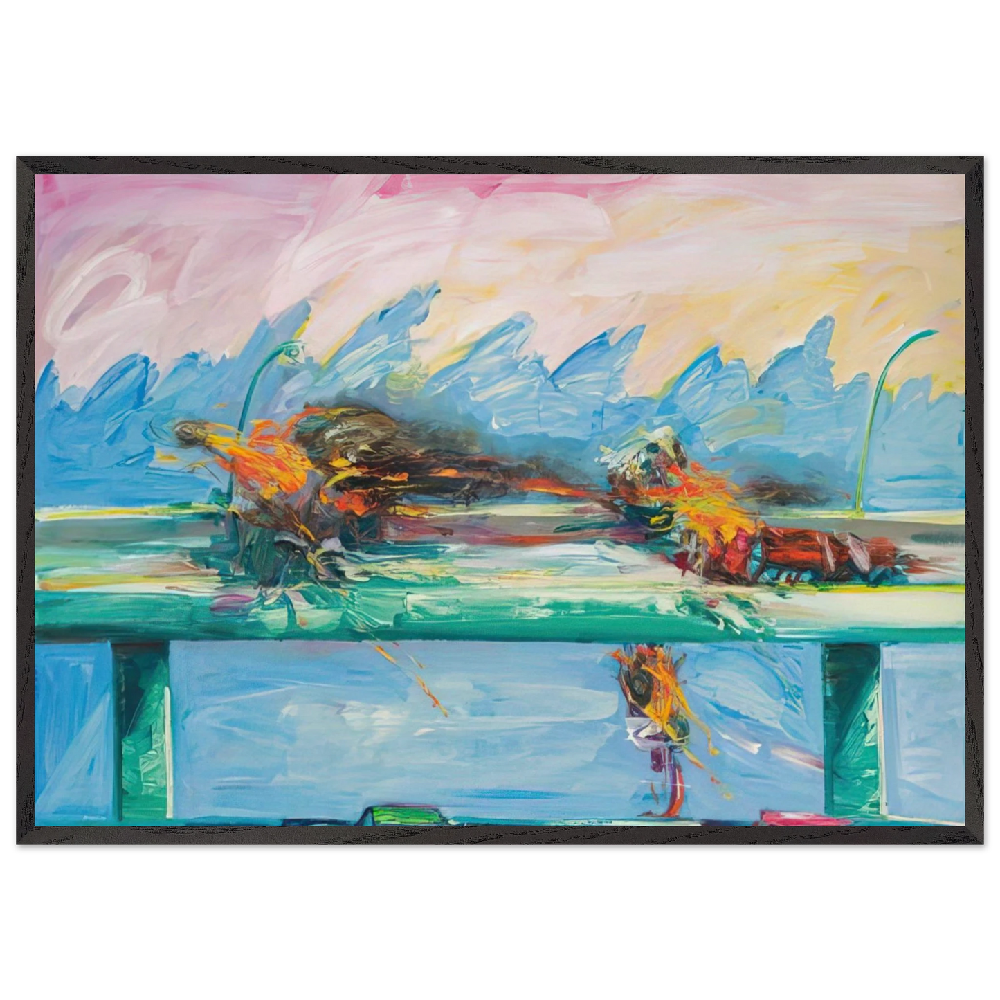 Crash in Phthalo Green - 1984 - Carlos Almaraz Framed Art Print – Black Wooden Frame - Default Title - -Framed Art Print