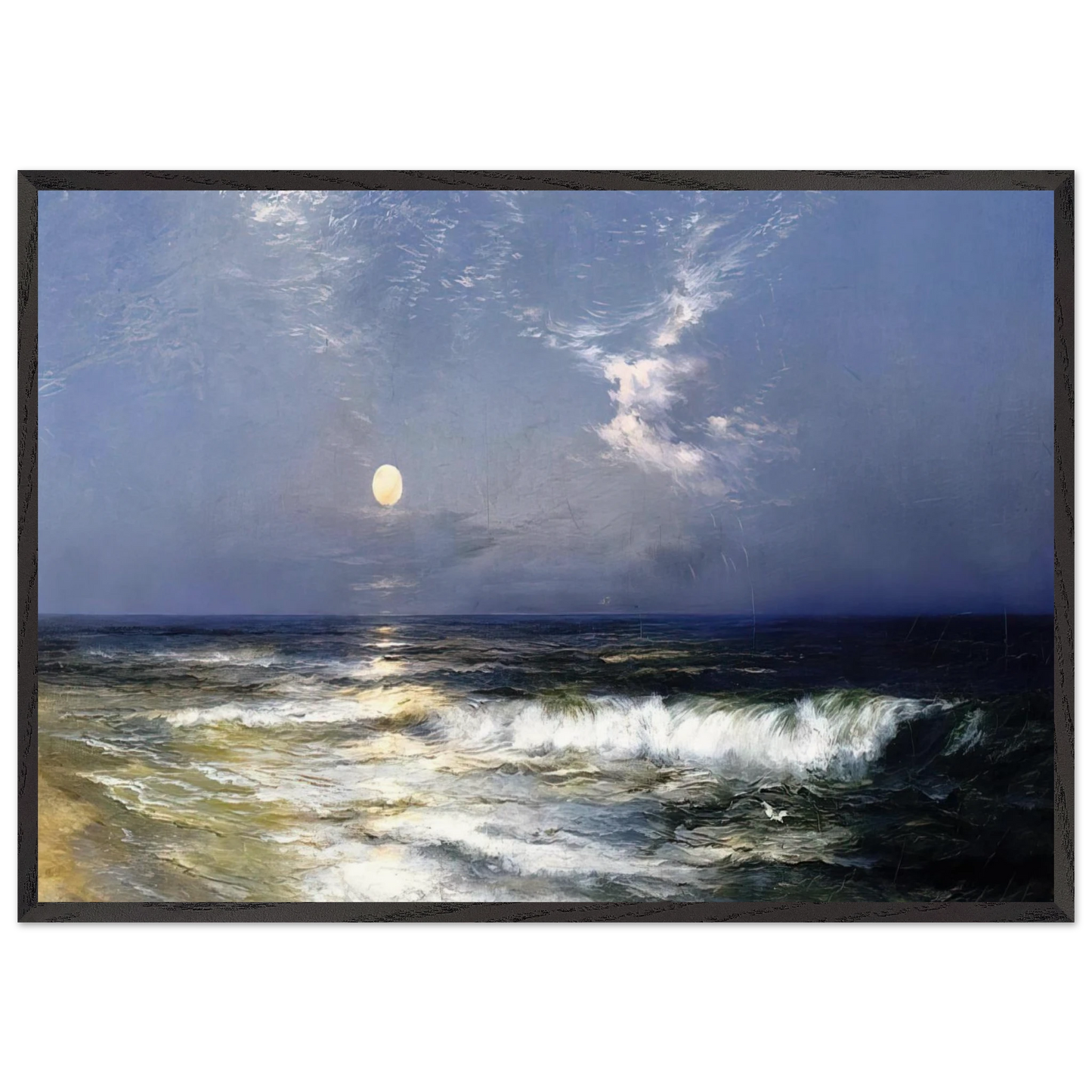 Moonlit Seascape - Thomas Moran 70x100 cm / 28x40 inches Framed Art Print – Black Wooden Frame