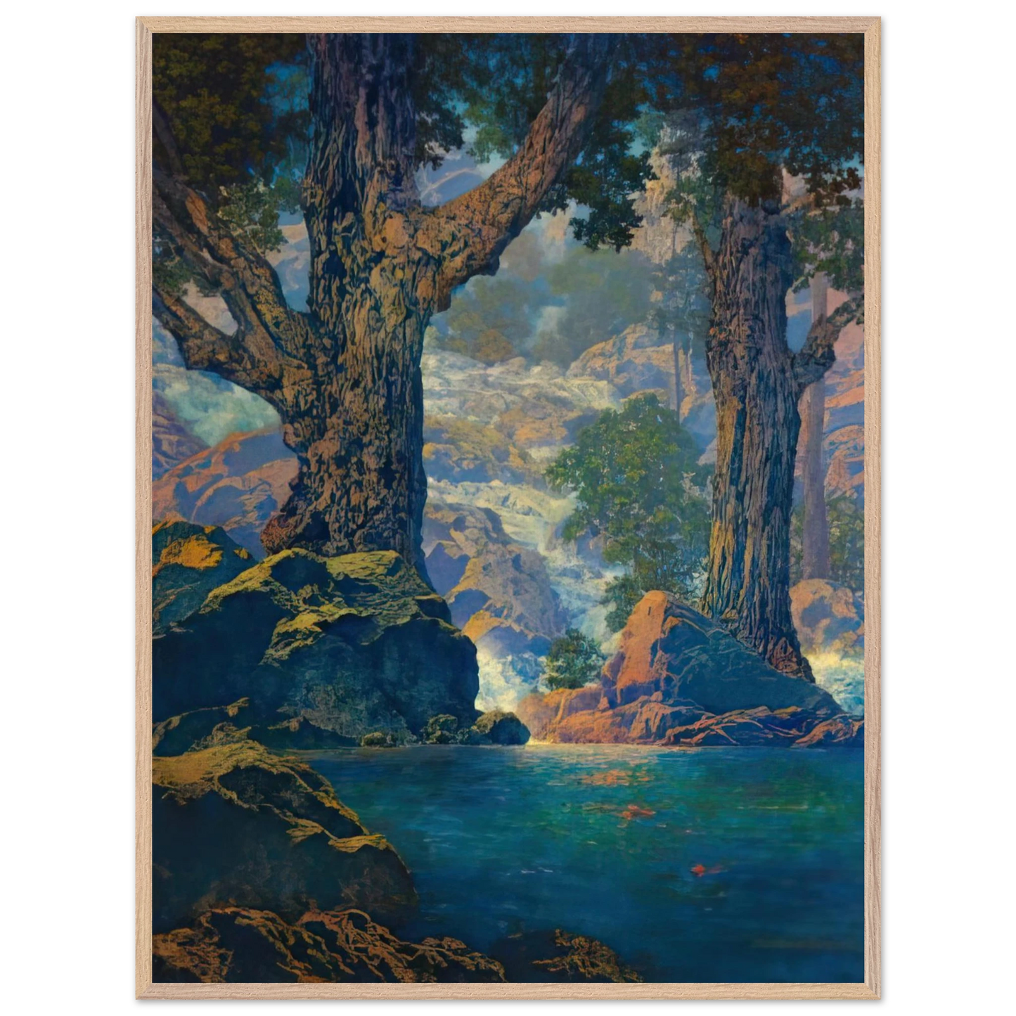 Maxfield Parrish - Cascades Quiet Solitude Wall Art - 21x29.7 cm / 8x12" - Premium Wooden Framed Poster With Fine Art Paper-canvas - White frame