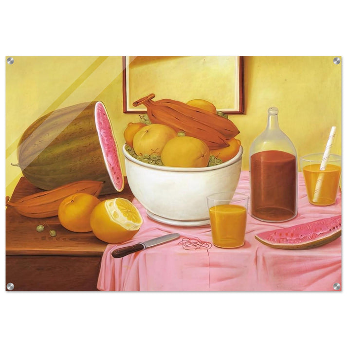 STILL LIFE WITH ORANGEADE - Fernando Botero Acrylic Print - 70x100 cm / 28x40″ inches