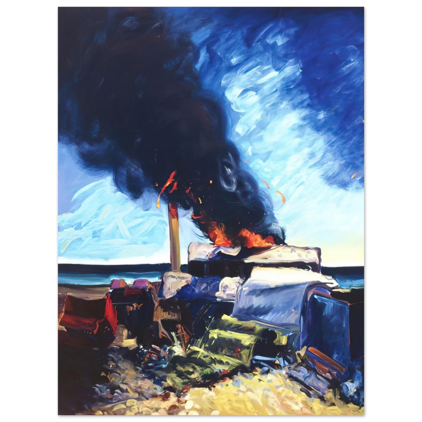 Carlos Almaraz - Beach Trash Burning - 1982 Fine Art Poster - Default Title