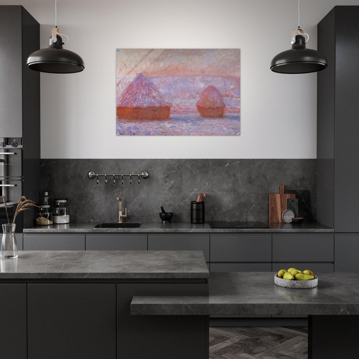 Grainstacks at Giverny, Morning Effect - claude monet Acrylic Print - 70x100 cm / 28x40″ inches | claude monet Wall Art | claude monet Prints