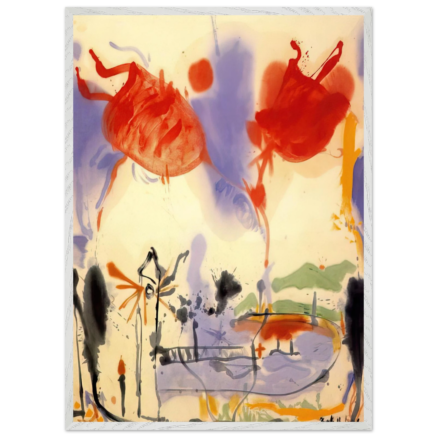 Helen Frankenthaler - Round Trip - 1957 Wall art - 30x45 cm / 12x18 inches - Premium Wooden Framed Poster With Fine Art Paper - Black frame