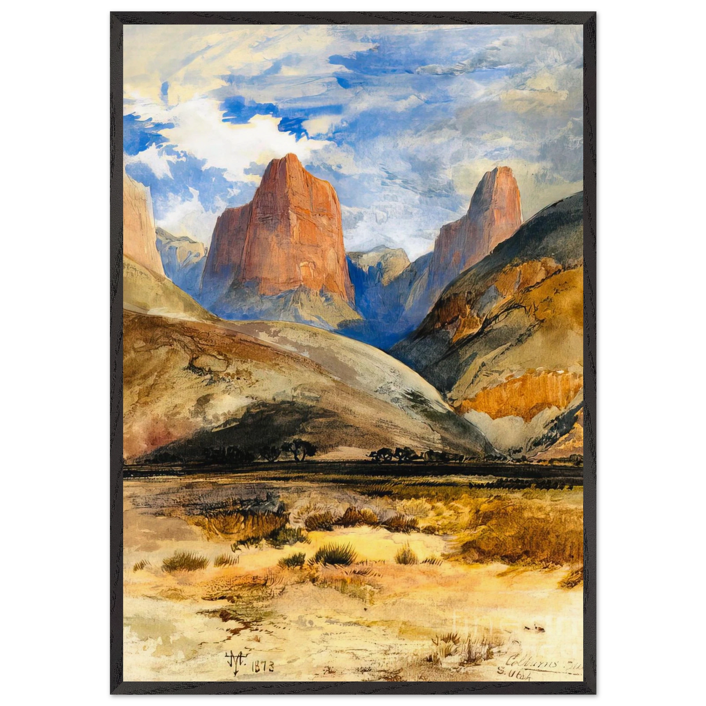 Colburns Butte South Utah - Thomas Moran 70x100 cm / 28x40 inches Framed Art Print – Black Wooden Frame