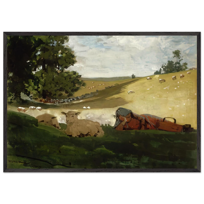 WARM AFTERNOON SHEPHERDESS - Winslow Homer 70x100 cm / 28x40 inches Framed Art Print – Black Wooden Frame