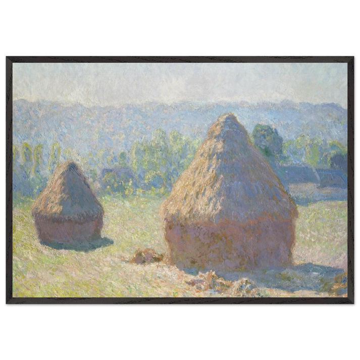 Haystacks end of Summer - claude monet 70x100 cm / 28x40 inches Framed Art Print – Black Wooden Frame