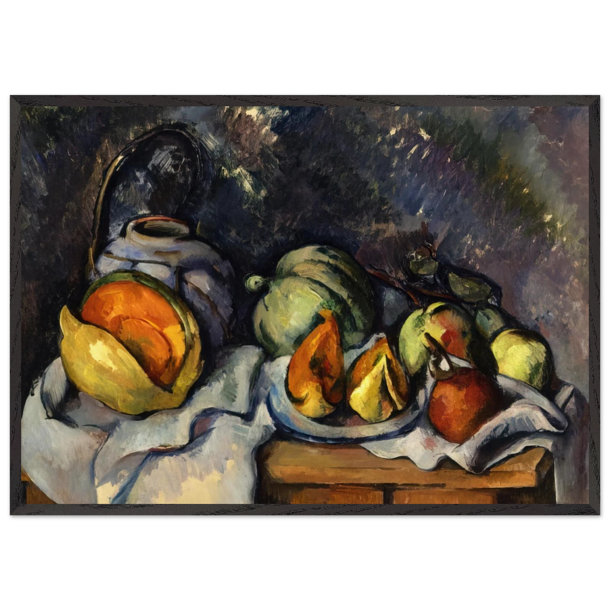 Still Life with Fruit and a Ginger Pot - Paul Cezanne 70x100 cm / 28x40 inches Framed Art Print – Black Wooden Frame