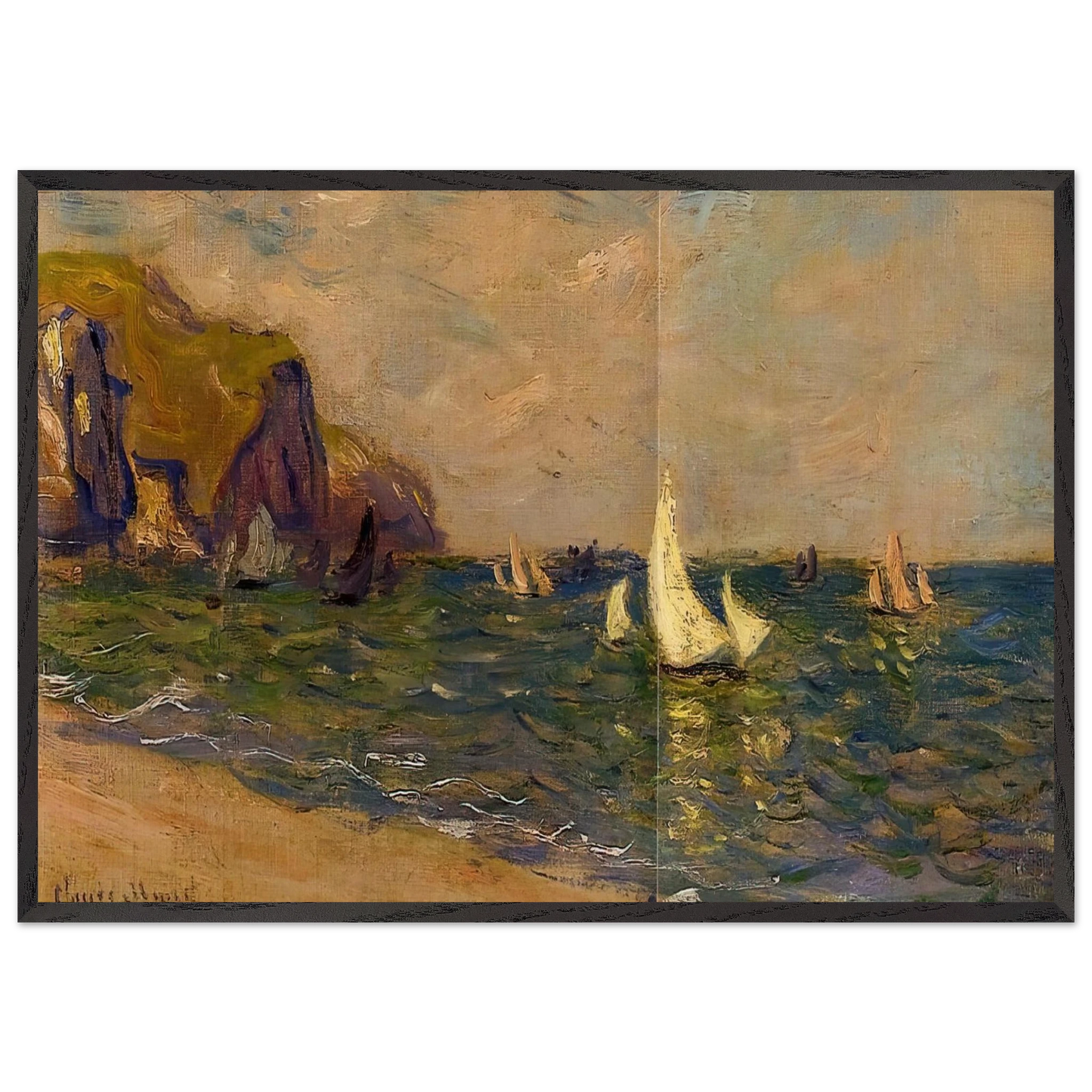 Sailboats at Sea Pourville - claude monet Framed Art Print – Black Wooden Frame - Default Title - -Framed Art Print