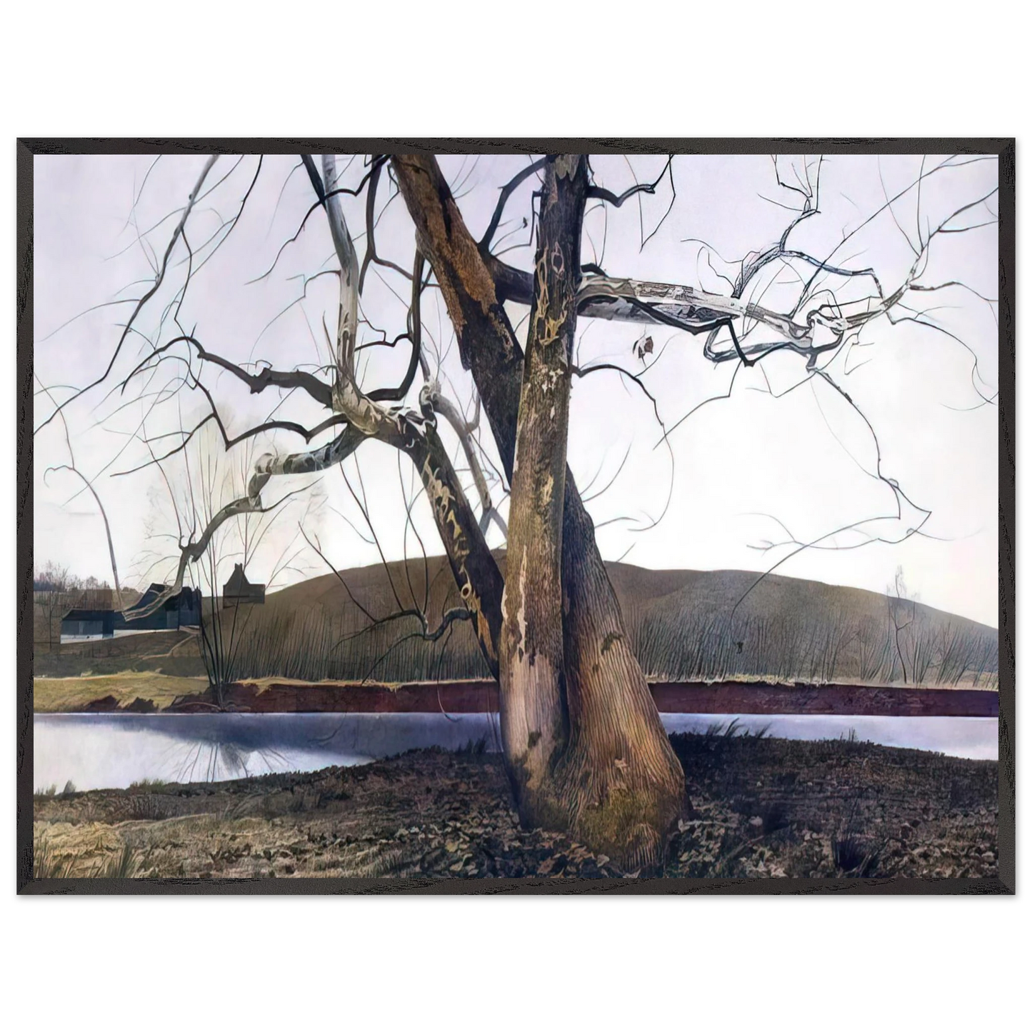Andrew Wyeth - DIL HUEY FARM Wall Art - 60x80 cm / 24x32 inches - Premium Wooden Framed Poster With Fine Art Paper - White frame