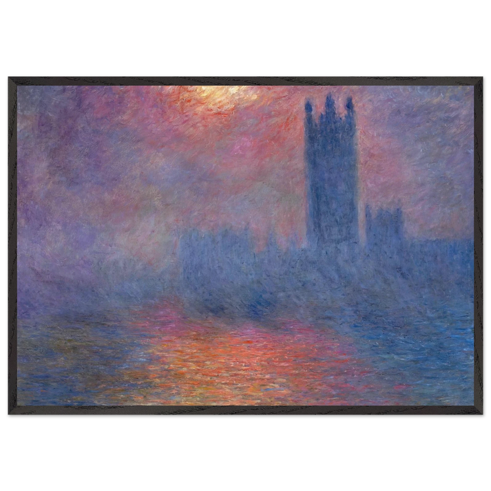 Houses of Parliament London Sun Breaking Through - claude monet 70x100 cm / 28x40 inches Framed Art Print – Black Wooden Frame