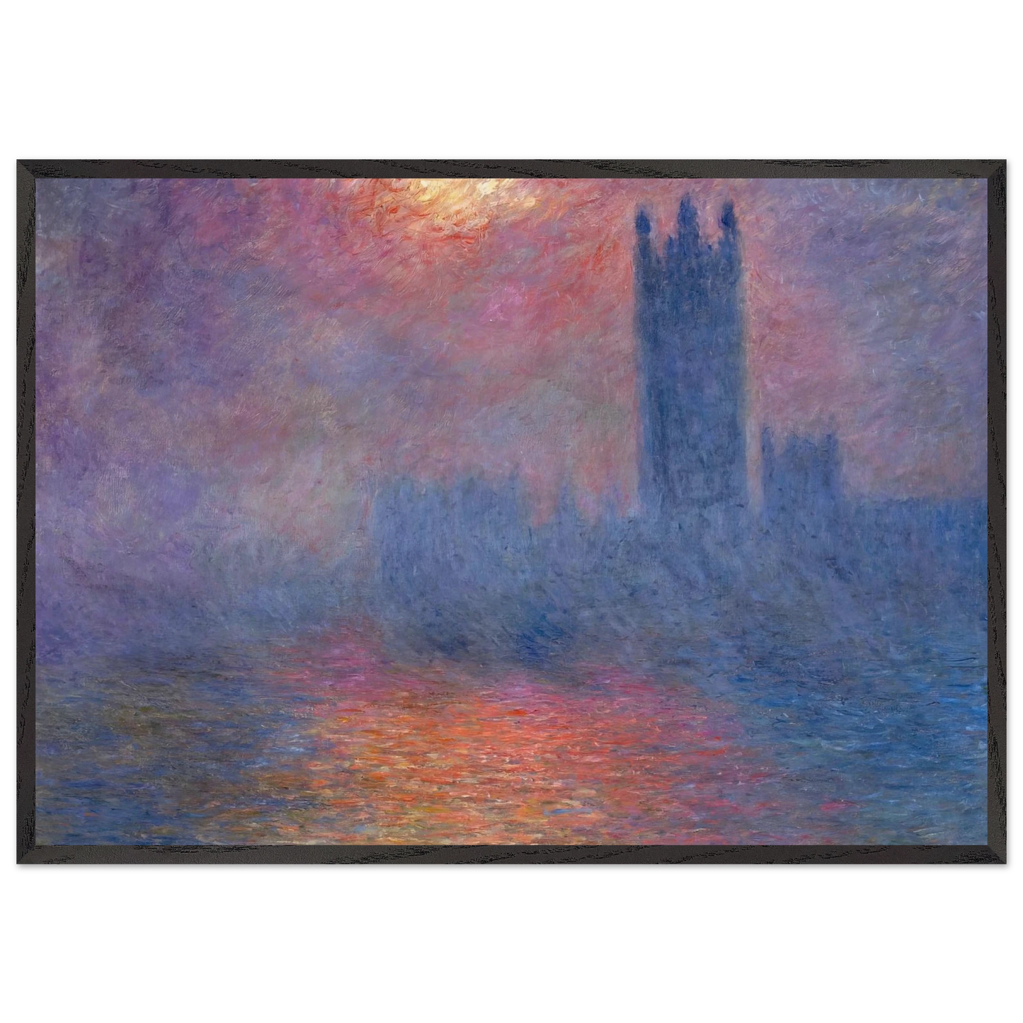 Houses of Parliament London Sun Breaking Through - claude monet Framed Art Print – Black Wooden Frame - Default Title - -Framed Art Print