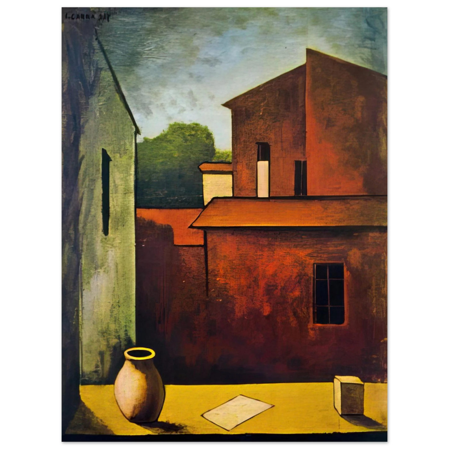 Carlo Carra - THE RED HOUSE 1927 Fine Art Poster - Default Title