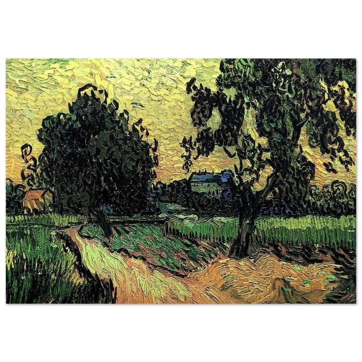 Landscape with the Chateau of Auvers at Sunset - Vincent van Gogh Brushed Aluminum Print - 70x100 cm / 28x40 inches | Vincent van Gogh Aluminum Print | Vincent van Gogh Prints