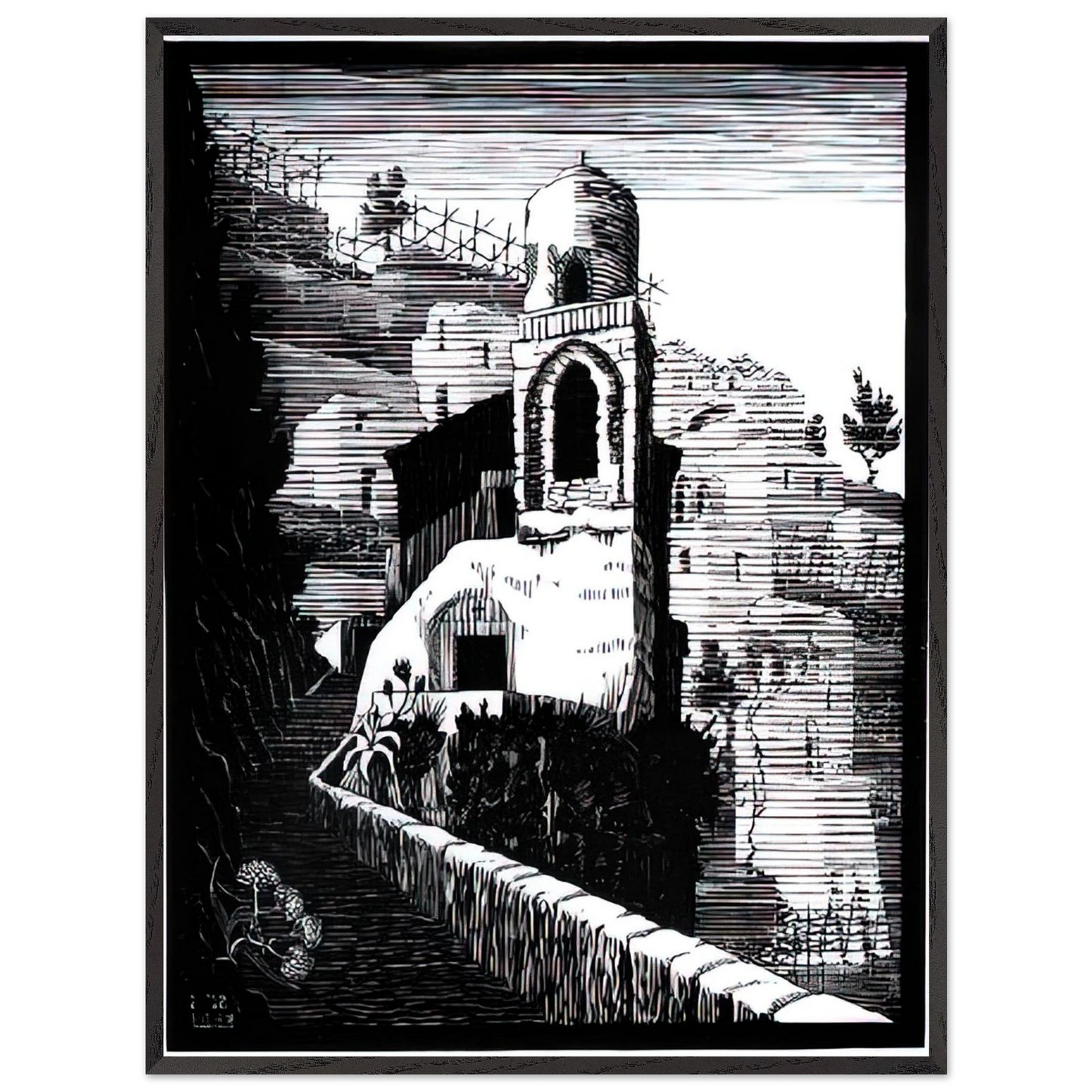 MC Escher - SAN GIOVANNI RAVELLO FEBRUARY 1932 1932 Wall Art - 60x80 cm / 24x32 inches - Premium Wooden Framed Poster With Fine Art Paper - Wood frame