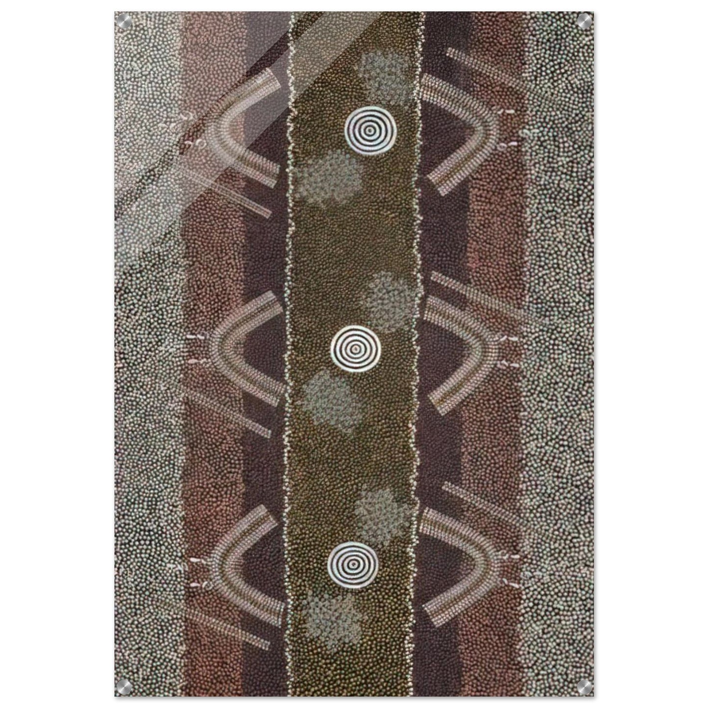 Ground and Body Designs Used in Ceremonies at Arranki on Mt Allan Station - 1982 - Clifford Possum Tjapaltjarri Acrylic Print - 70x100 cm / 28x40″ inches | Clifford Possum Tjapaltjarri Wall Art | Clifford Possum Tjapaltjarri Prints