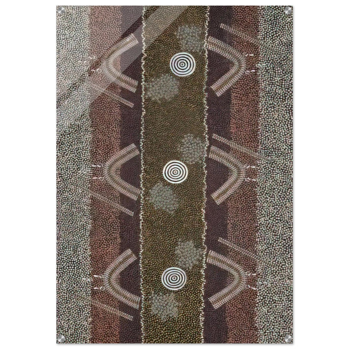 Ground and Body Designs Used in Ceremonies at Arranki on Mt Allan Station - 1982 - Clifford Possum Tjapaltjarri Acrylic Print - 70x100 cm / 28x40″ inches | Clifford Possum Tjapaltjarri Wall Art | Clifford Possum Tjapaltjarri Prints