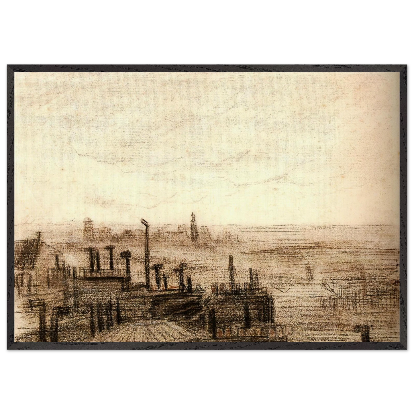 View of Paris with the Hotel de Ville and the Tour-Saint-Jacques - Vincent van Gogh Framed Art Print – Black Wooden Frame - Default Title - -Framed Art Print