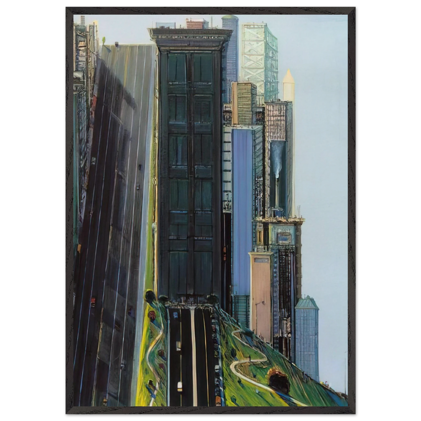 Hill Street Day City - 1981 - Wayne Thiebaud 70x100 cm / 28x40 inches Framed Art Print – Black Wooden Frame