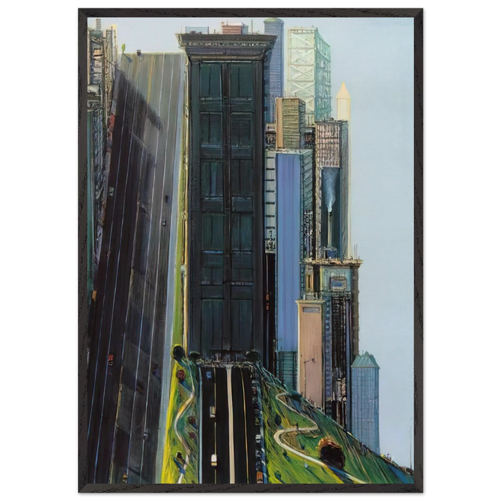 Hill Street Day City - 1981 - Wayne Thiebaud 70x100 cm / 28x40 inches Framed Art Print – Black Wooden Frame