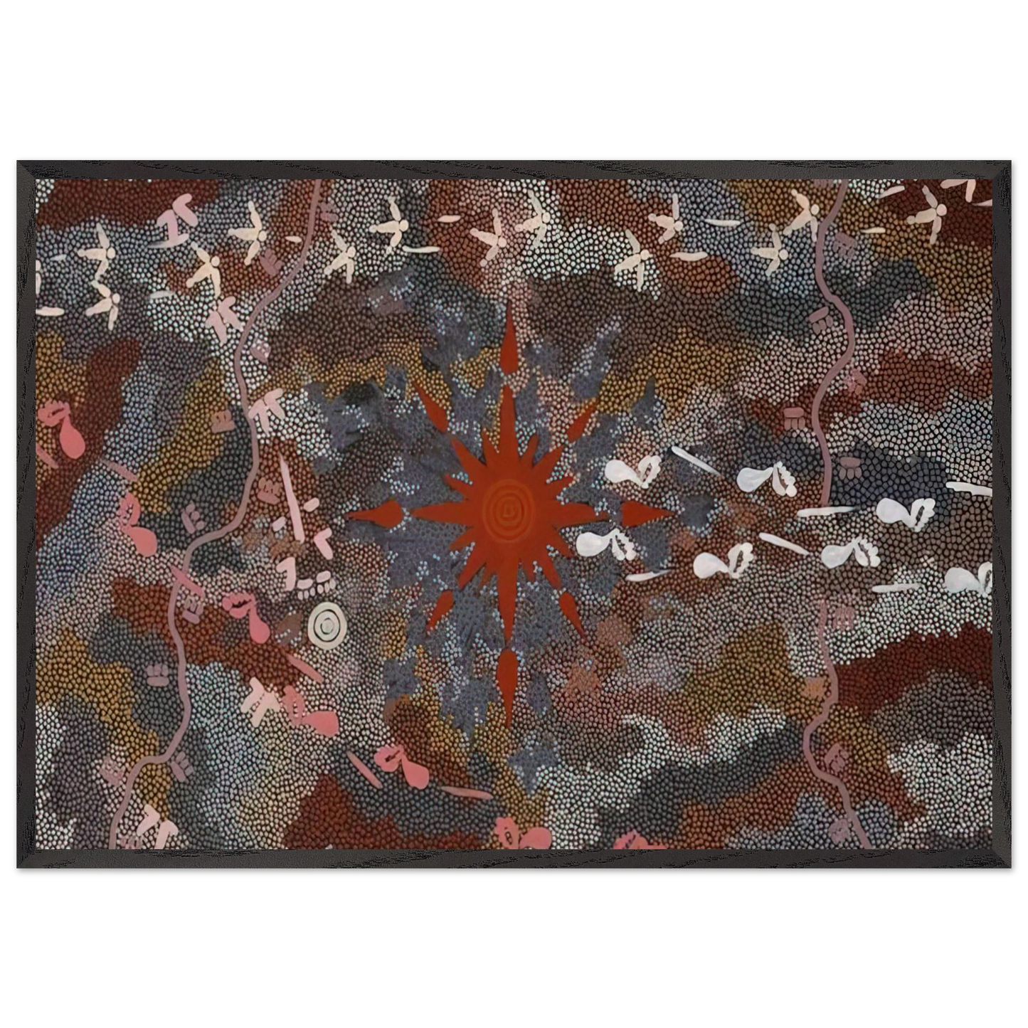 Fire Dreaming - 1996 - Clifford Possum Tjapaltjarri 70x100 cm / 28x40 inches Framed Art Print – Black Wooden Frame