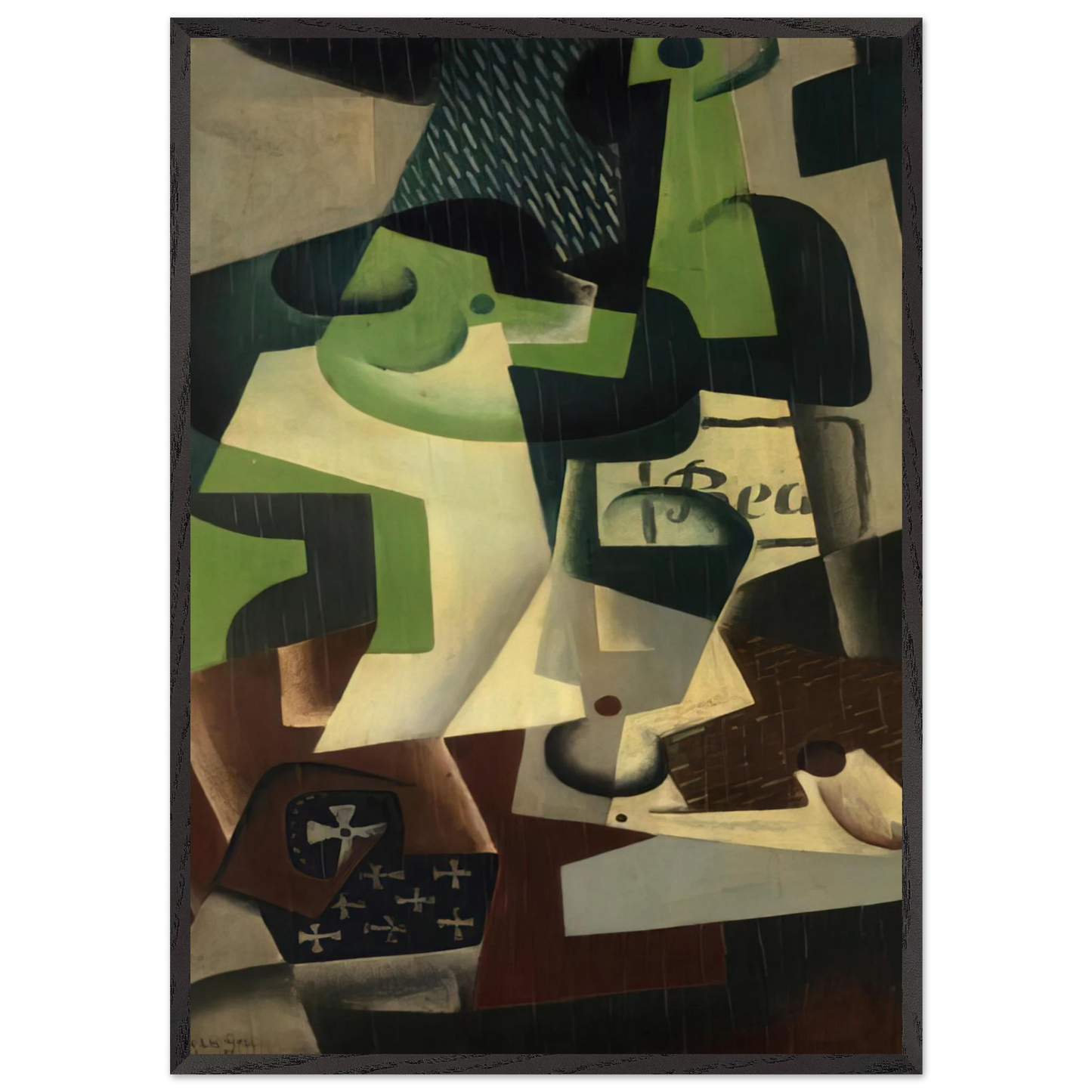 BOTTLE OF BEAUNE AND A FRUIT DISH 1917 - Juan Gris 70x100 cm / 28x40 inches Framed Art Print – Black Wooden Frame