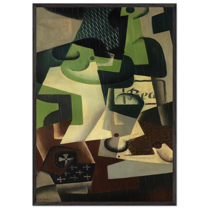 BOTTLE OF BEAUNE AND A FRUIT DISH 1917 - Juan Gris 70x100 cm / 28x40 inches Framed Art Print – Black Wooden Frame