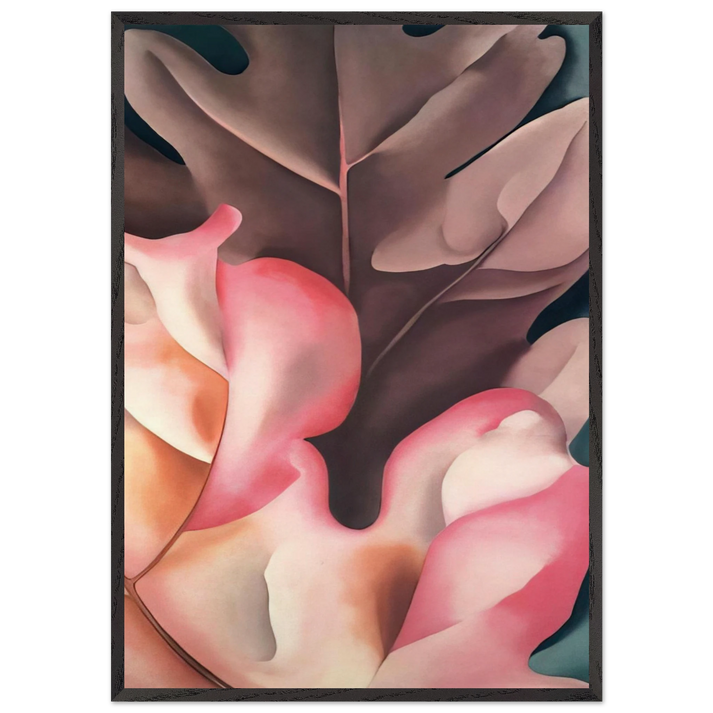 Oak Leaves Pink and Grey - Georgia OKeeffe 70x100 cm / 28x40 inches Framed Art Print – Black Wooden Frame