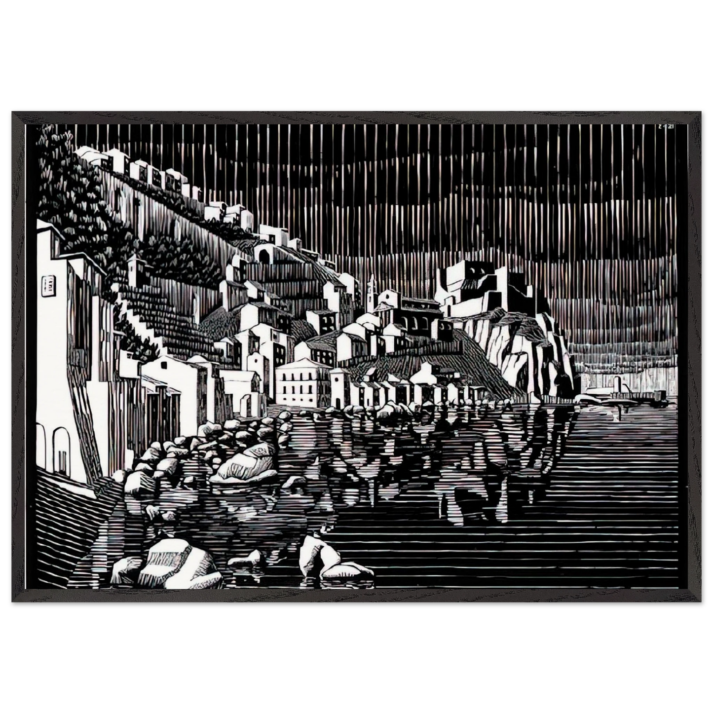 SCILLA CALABRIA FEBRUARY 1931 1931 - MC Escher Framed Art Print – Black Wooden Frame - Default Title - -Framed Art Print