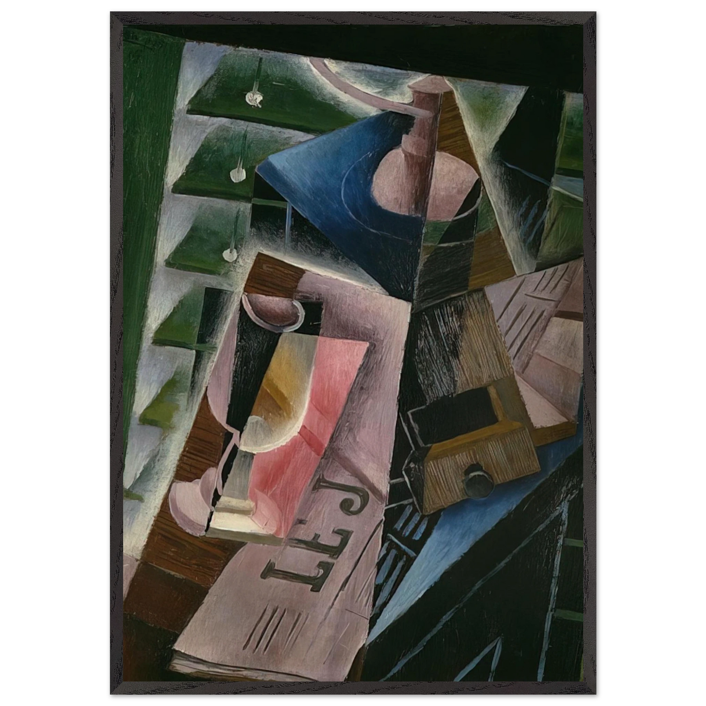 COFFEE GRINDER AND GLASS 1915 - Juan Gris 70x100 cm / 28x40 inches Framed Art Print – Black Wooden Frame