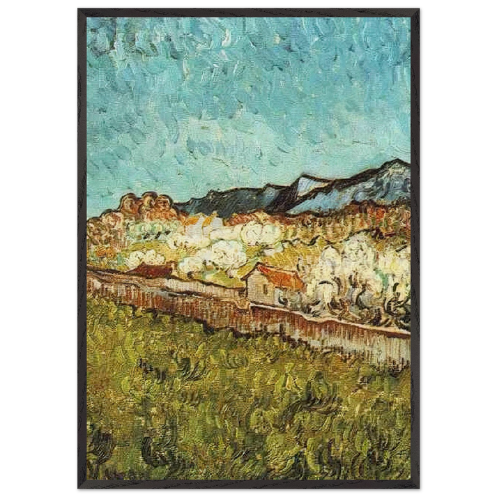 At the Foot of the Mountains - Vincent van Gogh 70x100 cm / 28x40 inches Framed Art Print – Black Wooden Frame