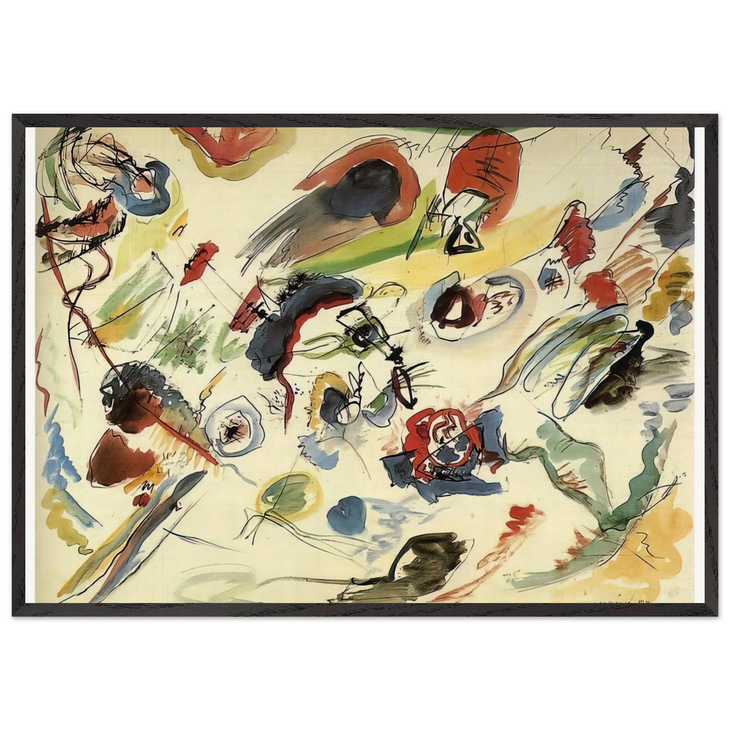 UNTITLED FIRST ABSTRACT WATERCOLOR 1910 - Wassily Kandinsky 70x100 cm / 28x40 inches Framed Art Print – Black Wooden Frame