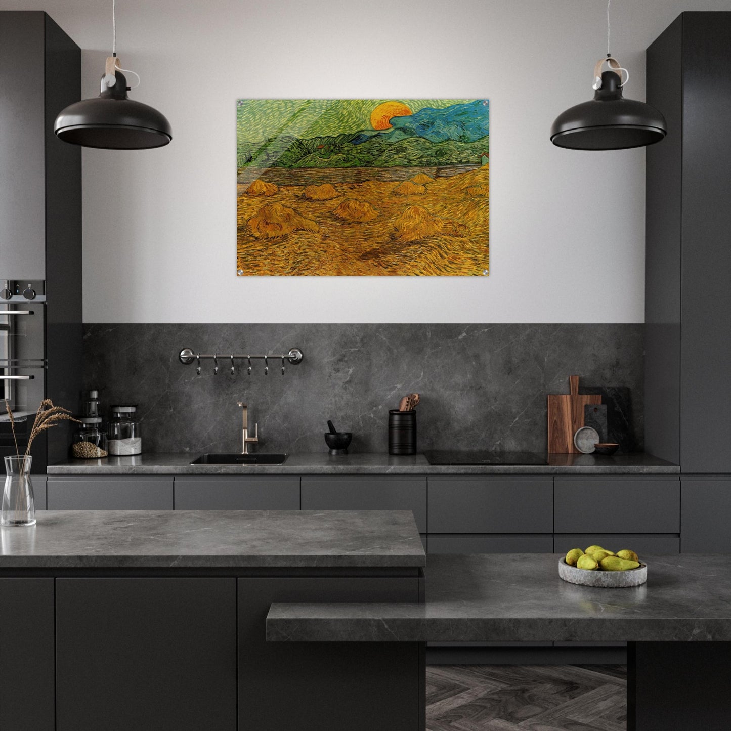 Evening Landscape with Rising Moon - Vincent van Gogh Acrylic Print - 70x100 cm / 28x40″ inches | Vincent van Gogh Wall Art | Vincent van Gogh Prints