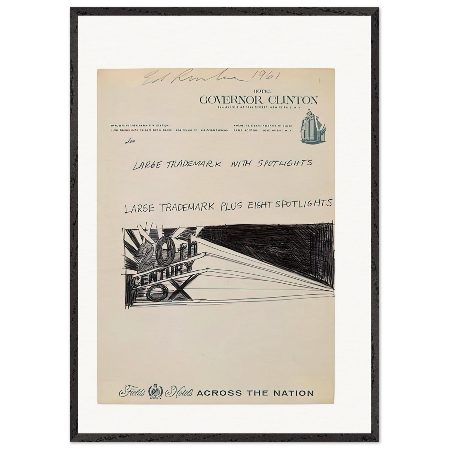 TRADEMARCK SKETCH 1961 - Edward Ruscha 70x100 cm / 28x40 inches Framed Art Print – Black Wooden Frame