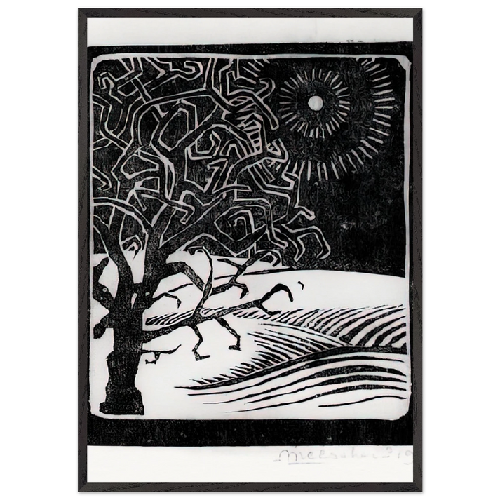 THE BORGER OAK - MC Escher 70x100 cm / 28x40 inches Framed Art Print – Black Wooden Frame | Maurits Cornelis Escher Prints