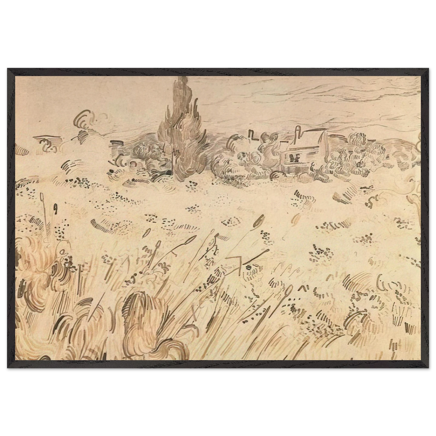 Wheat Field with Cypresses - Vincent van Gogh Framed Art Print – Black Wooden Frame - Default Title - -Framed Art Print