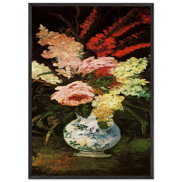 Vase with Gladioli and Lilac - Vincent van Gogh 70x100 cm / 28x40 inches Framed Art Print – Black Wooden Frame