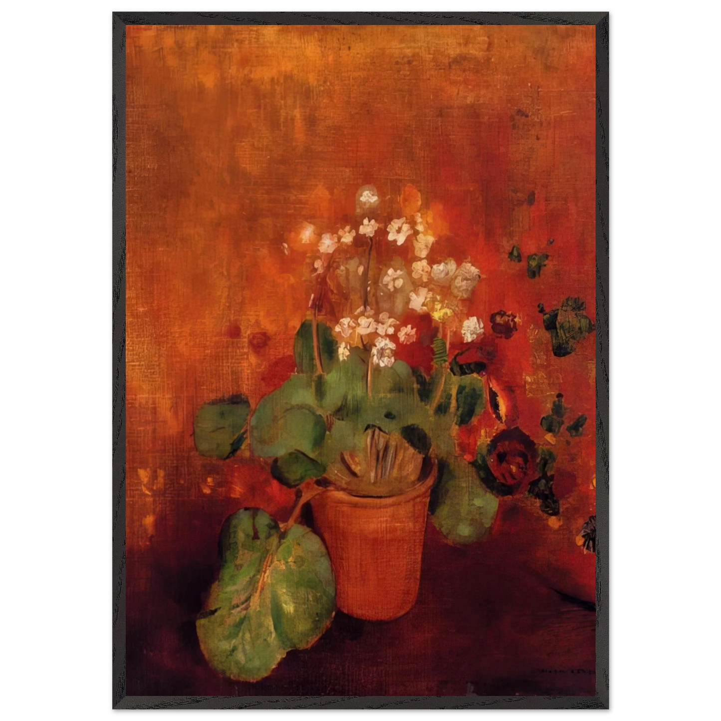 FLOWERS IN A POT ON A RED BACKGROUND - Odilon Redon 70x100 cm / 28x40 inches Framed Art Print – Black Wooden Frame