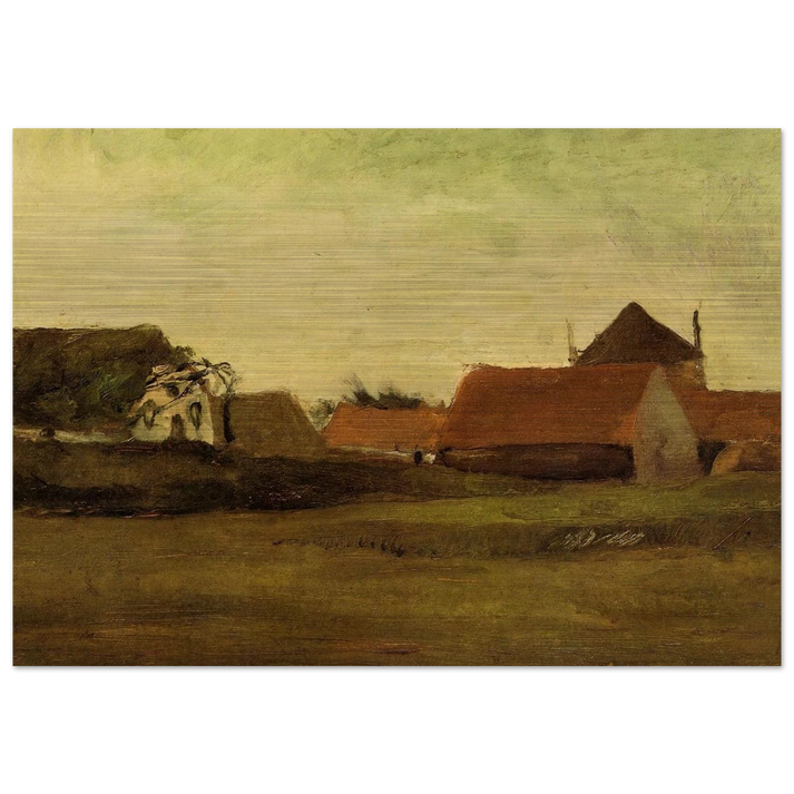 Farmhouses in Loosduinen near The Hague at Twilight - Vincent van Gogh Brushed Aluminum Print - 70x100 cm / 28x40 inches | Vincent van Gogh Aluminum Print | Vincent van Gogh Prints