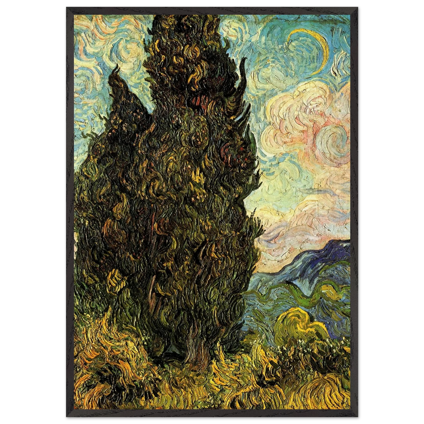 Two Cypresses - Vincent van Gogh Framed Art Print – Black Wooden Frame - Default Title - -Framed Art Print