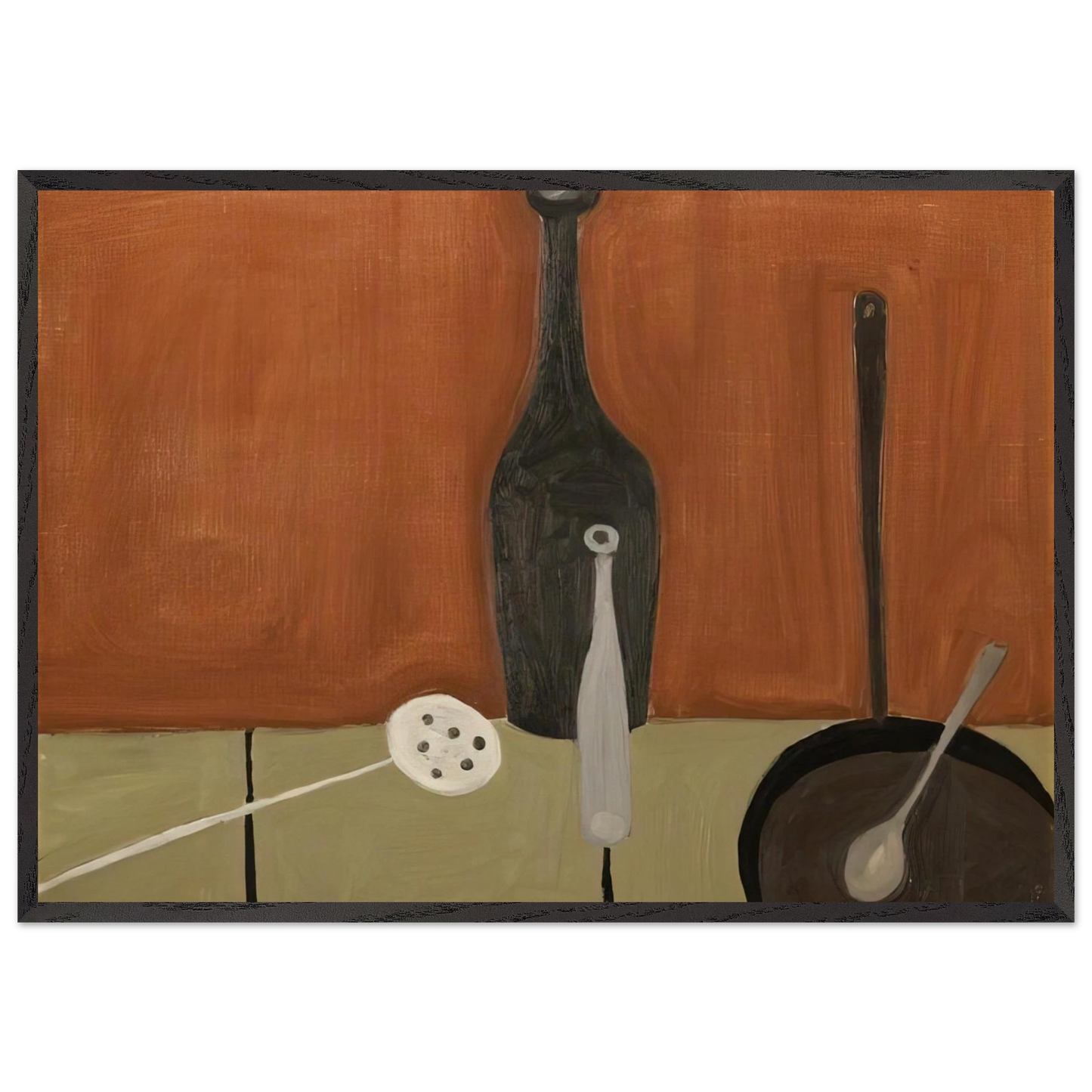 Bottle and Fish Slice - 1949 - William Scott 70x100 cm / 28x40 inches Framed Art Print – Black Wooden Frame